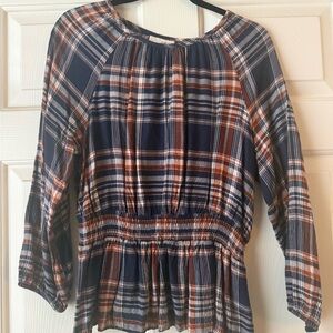 Universal Thread Plaid Blouse - Navy and Brown
